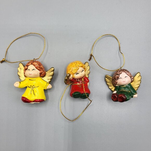 Enesco Other - Vintage Enesco Ceramic Mini Angels Cherubs Christmas Ornaments Set Of 3 Hanging
